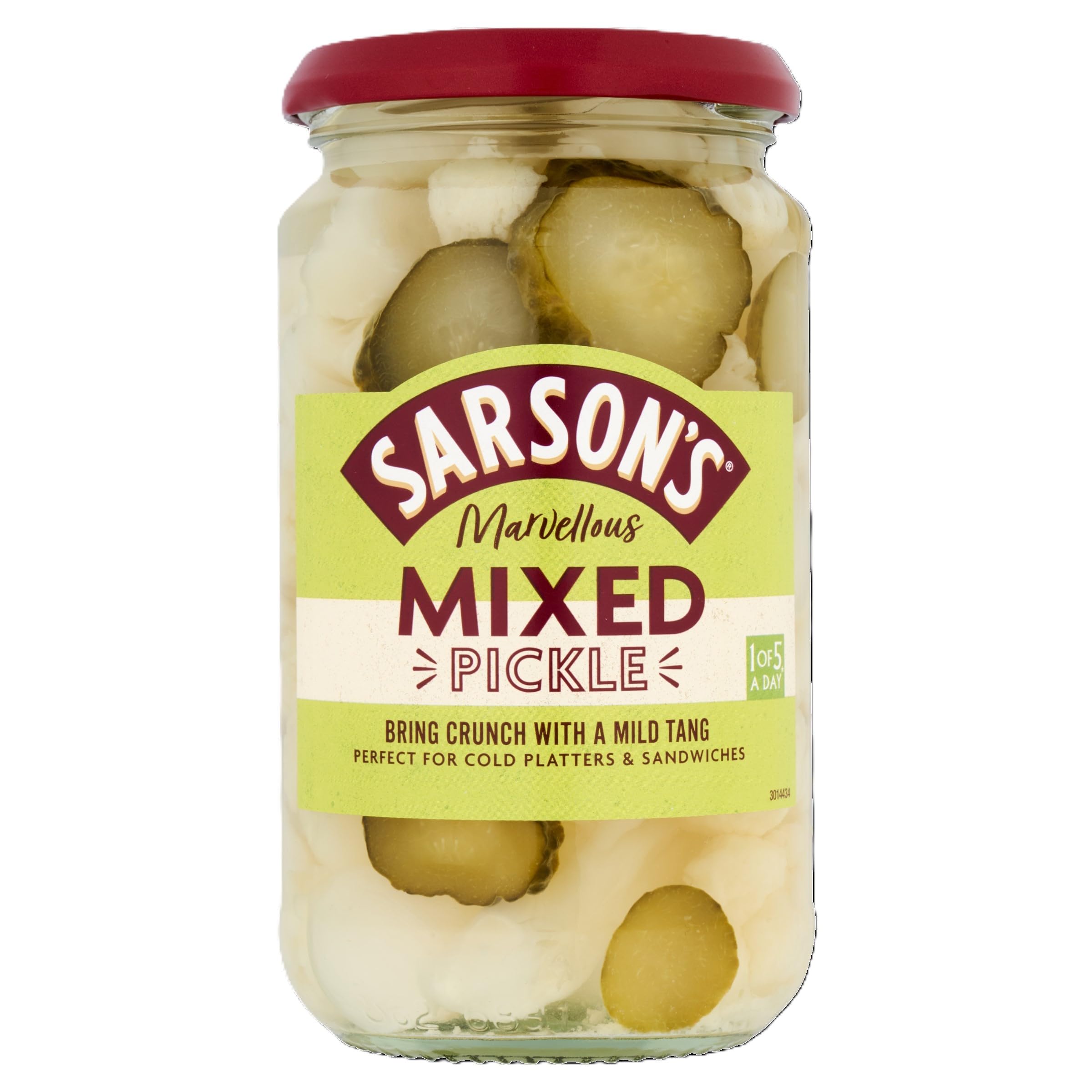Sarson's Mixed Pickle - 6 x 460g, Tangy and Flavourful Pickled Vegetables in Spiced Vinegar, Great for Snacking & Lunches, Adds Crunch & Zesty Flavour, No Artificial Preservatives, Vegetarian Friendly