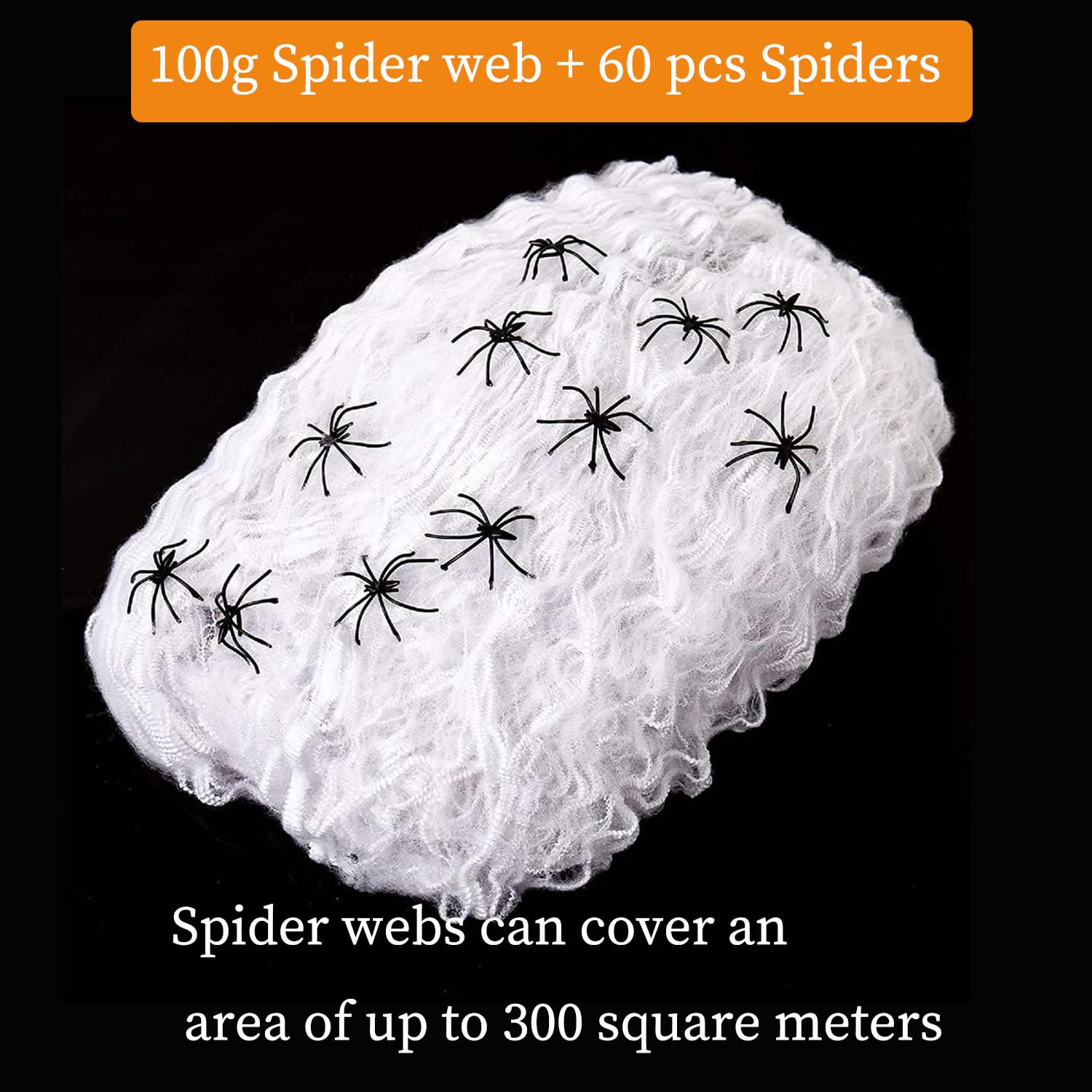 Kit Halloween: 60 Arañas De Plástico + 100g Telarañas Algodón - Decora Casa, Jardín, Fiesta