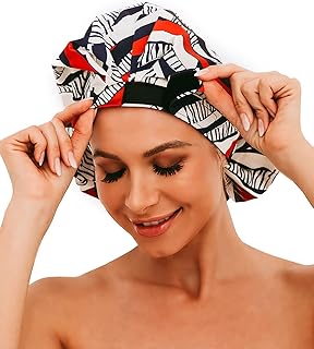Womens Shower Cap for Long Hair Luxury Shower Cap For Dreadlocks, Braids, Curls, Locs, Curly Hair（Stripe）