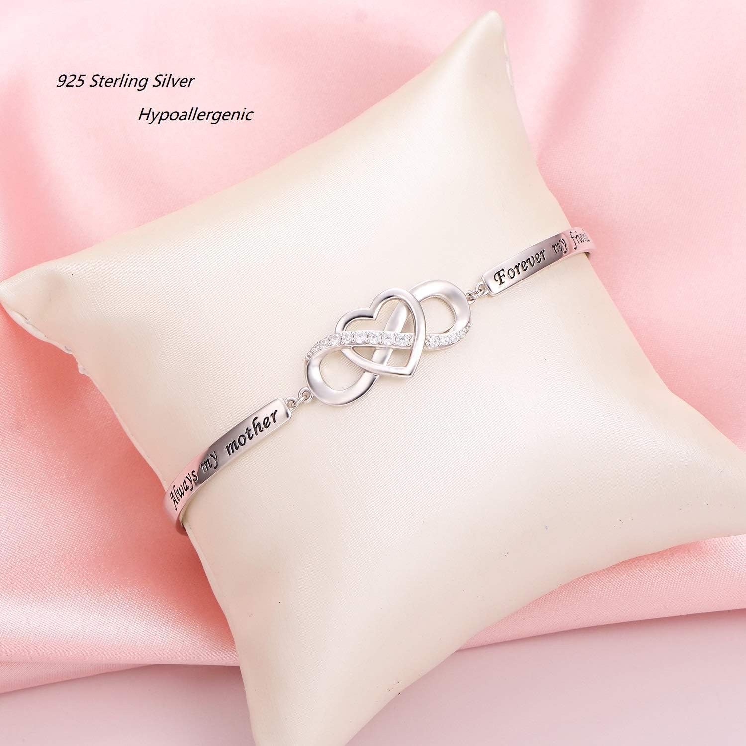 Mothers Day Gifts 925 Sterling Silver Infinity Love Heart Bracelet With Inspirational Message for Mother Daughter Sister Wife, Adjustable Length Bangle Bracelets Friendship Jewelry for Women Girls - Image 3