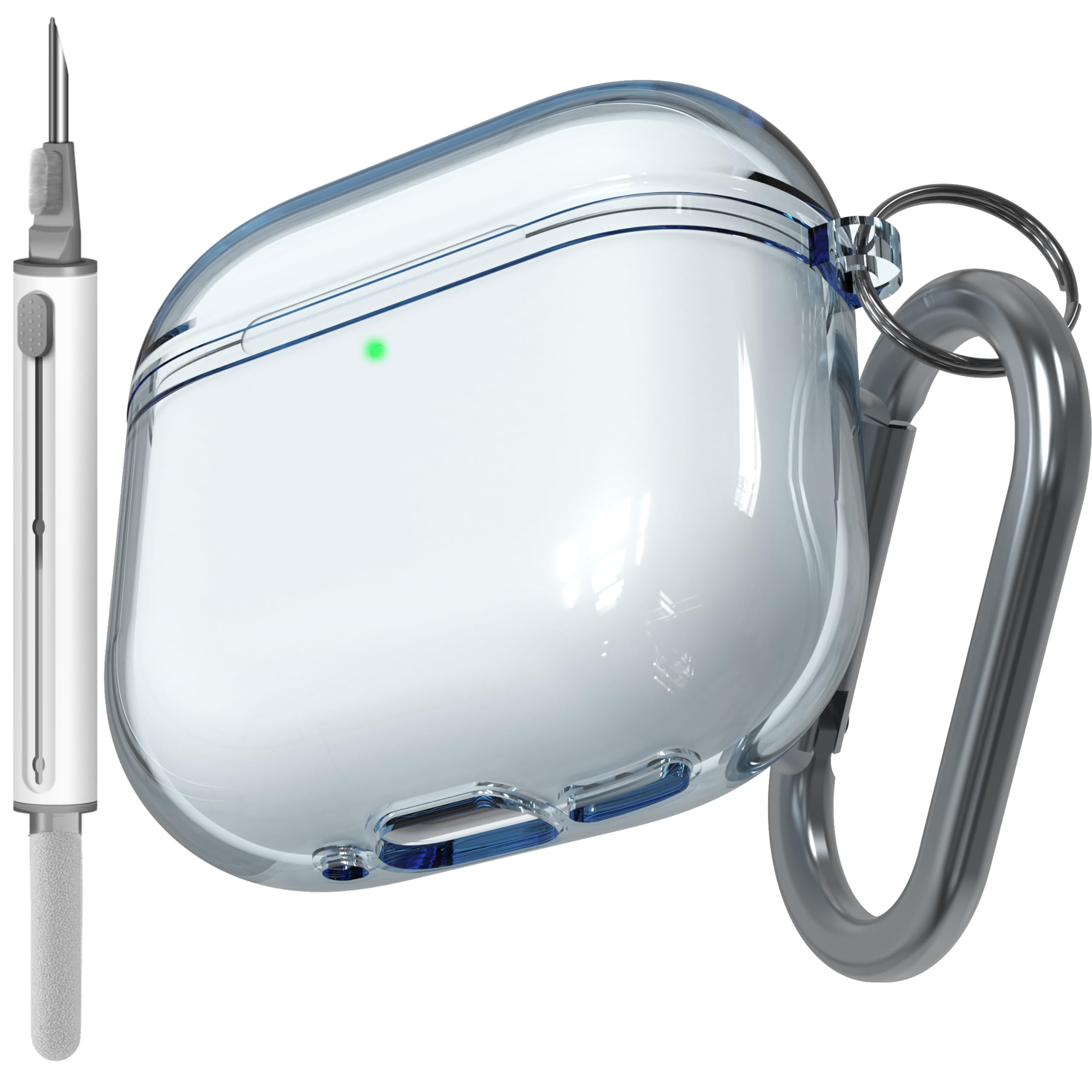 Clear Blue case Compatible with AirPods 4 with Active Noise Cancellation, Anti-Yellowing Clear Blue case with Keychain and Cleaner Kit