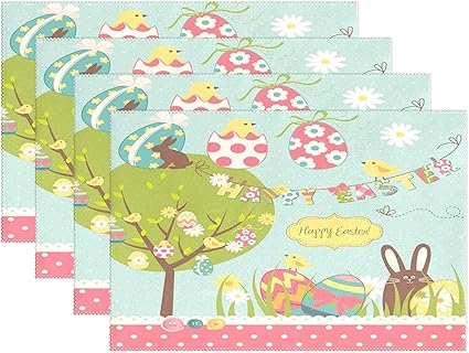 Amazon Kangrinboqeプレースマットテーブルマットデスクトップデコレーションハッピー イースターバニーエッグプレースマット1個セットノンスリップステイン耐熱ダイニングホームキッチン屋内30 45 Cmインチ マルチカラー 4 ランチョンマット オンライン通販