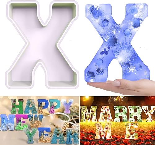 Molde de resina, moldes de silicona 3D de letra grande para fundición de resina epoxi, moldes del alfabeto de silicona para resina para arte, jabón,