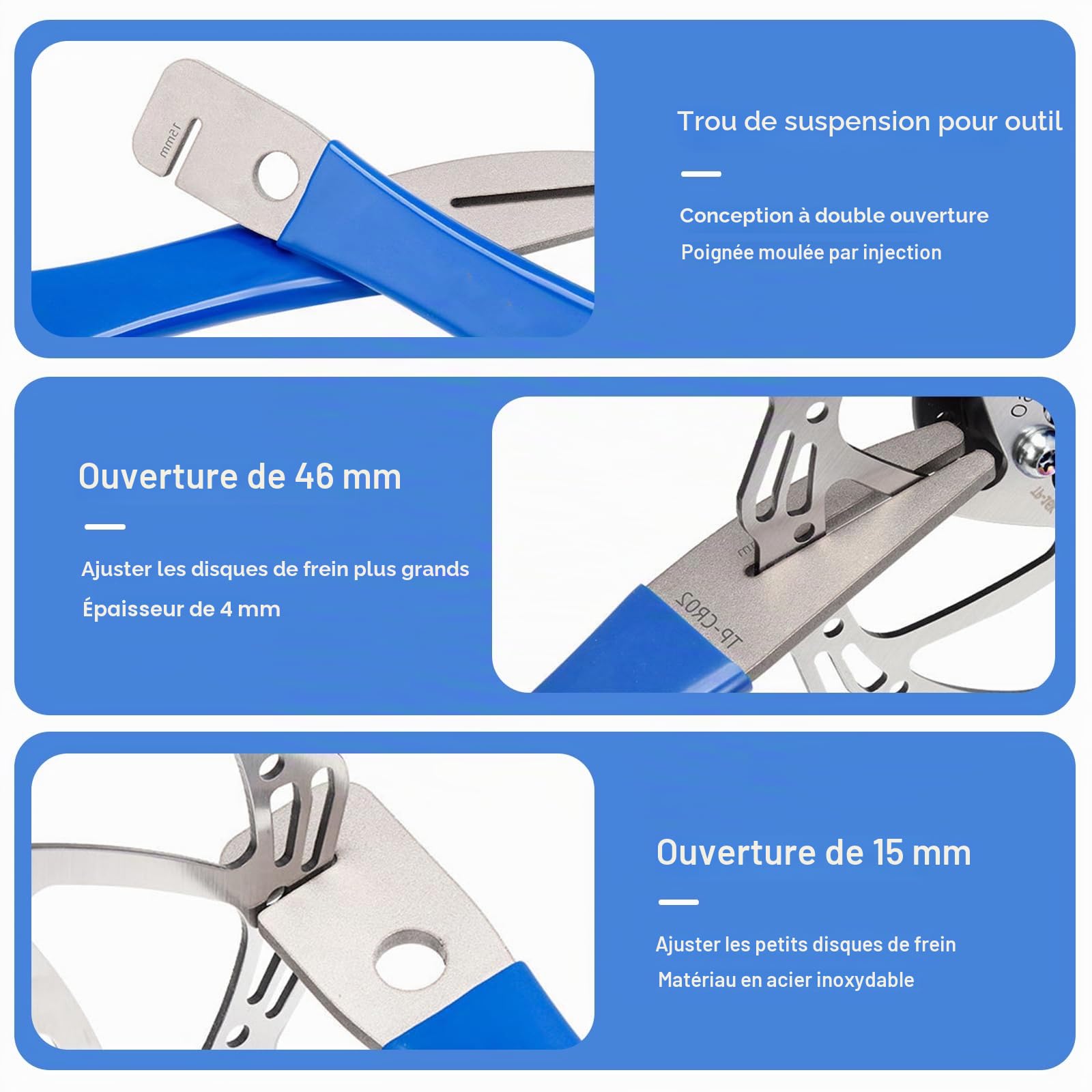 Presse À Piston Hydraulique, Outil Pressage Piston Vélo, Écarteur De Piston De Frein, Kit 3 Pièces, Fourche Pour Aligner Les Rotors Et Régulateurs D'Écart Pour Disques De Frein Pour Vélo, Vtt, Bleu