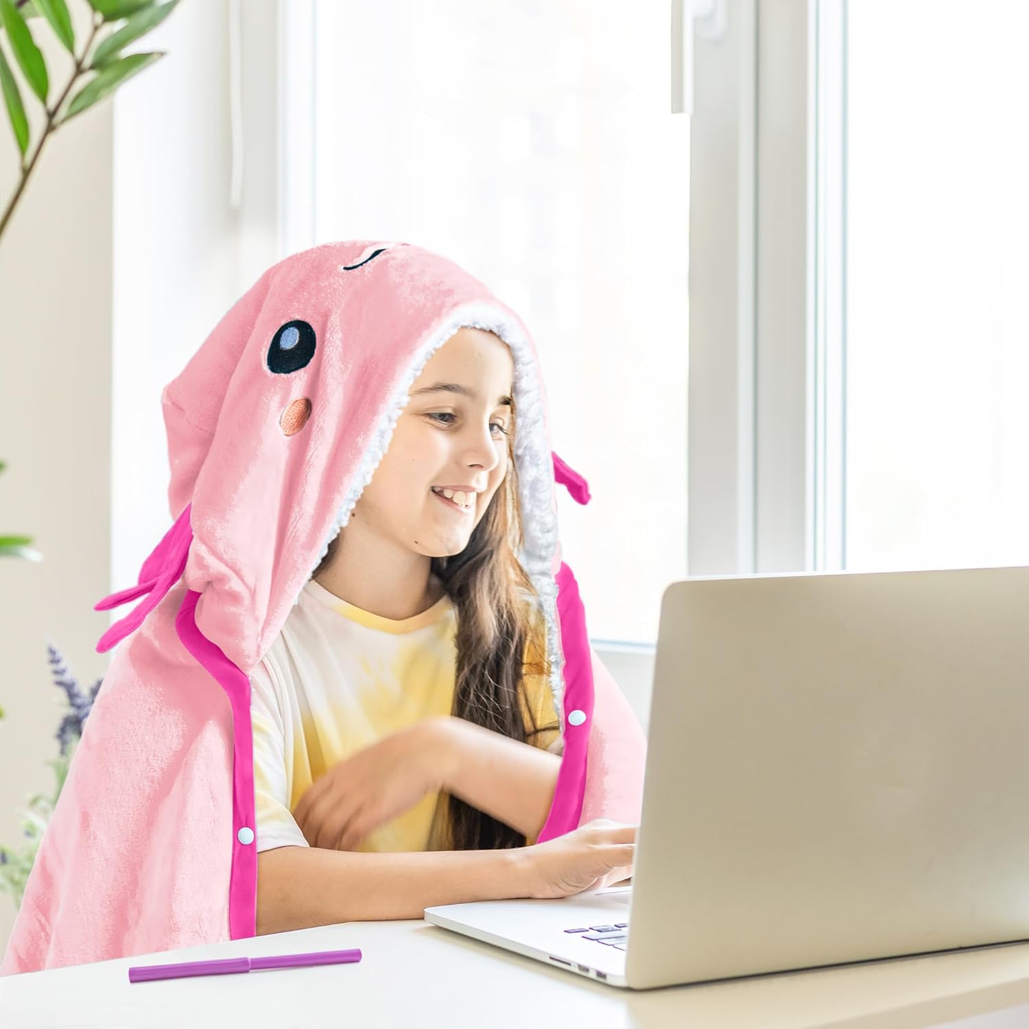 Axolotl Wearable Hooded Blanket for Adults - Super Soft Warm Cozy Plush Flannel Fleece & Sherpa Hoodie Throw Cloak Wrap - Axolotl Gifts for Women Adults and Kids - Image 6