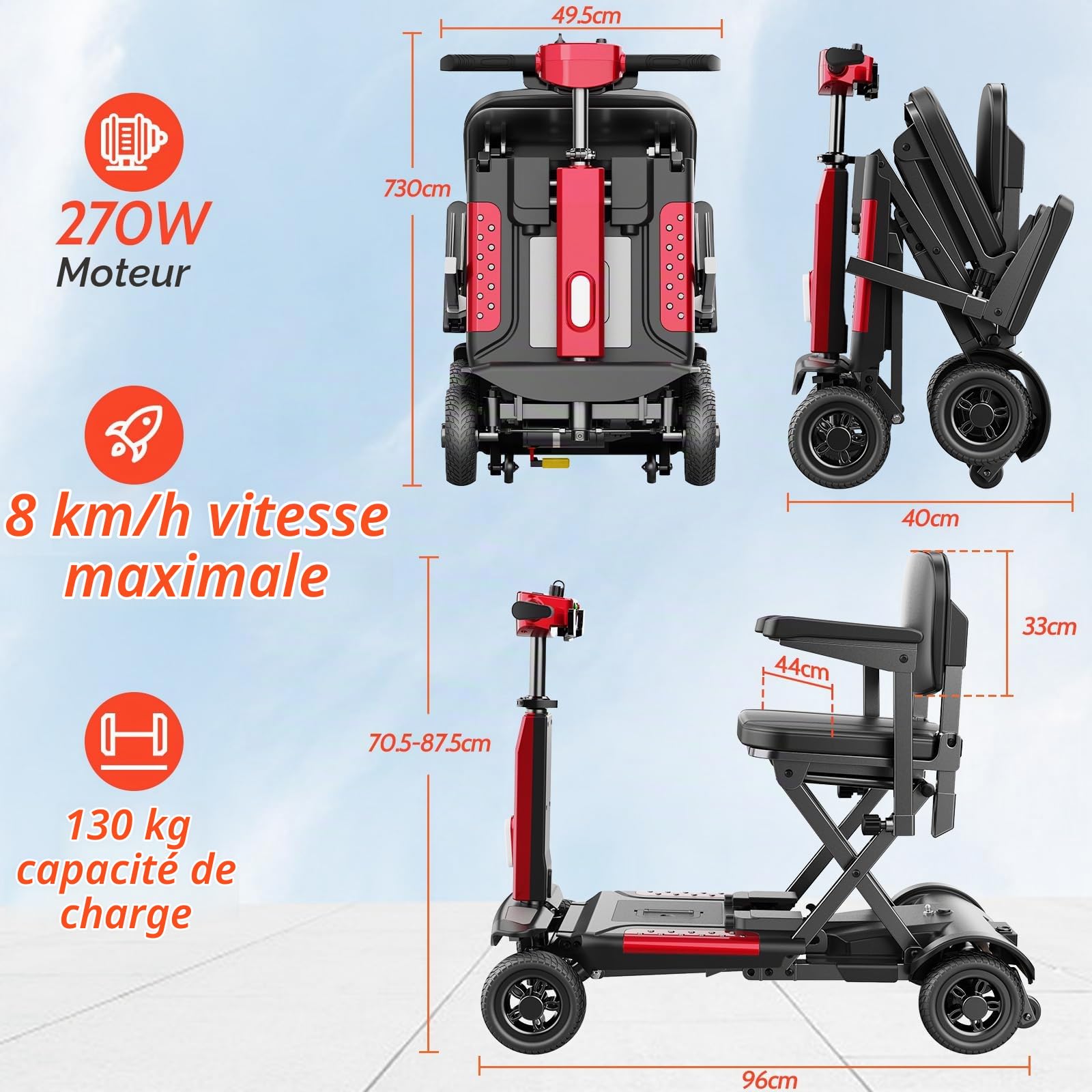 TODIMART X11 Scooter Électrique 4 Roues pour Personnes à Mobilité Réduite, Autonomie Longue 30–35 km, Frein Électromagnétique, Pliable et Léger, Siège avec Dossier, Sécurité Renforcée