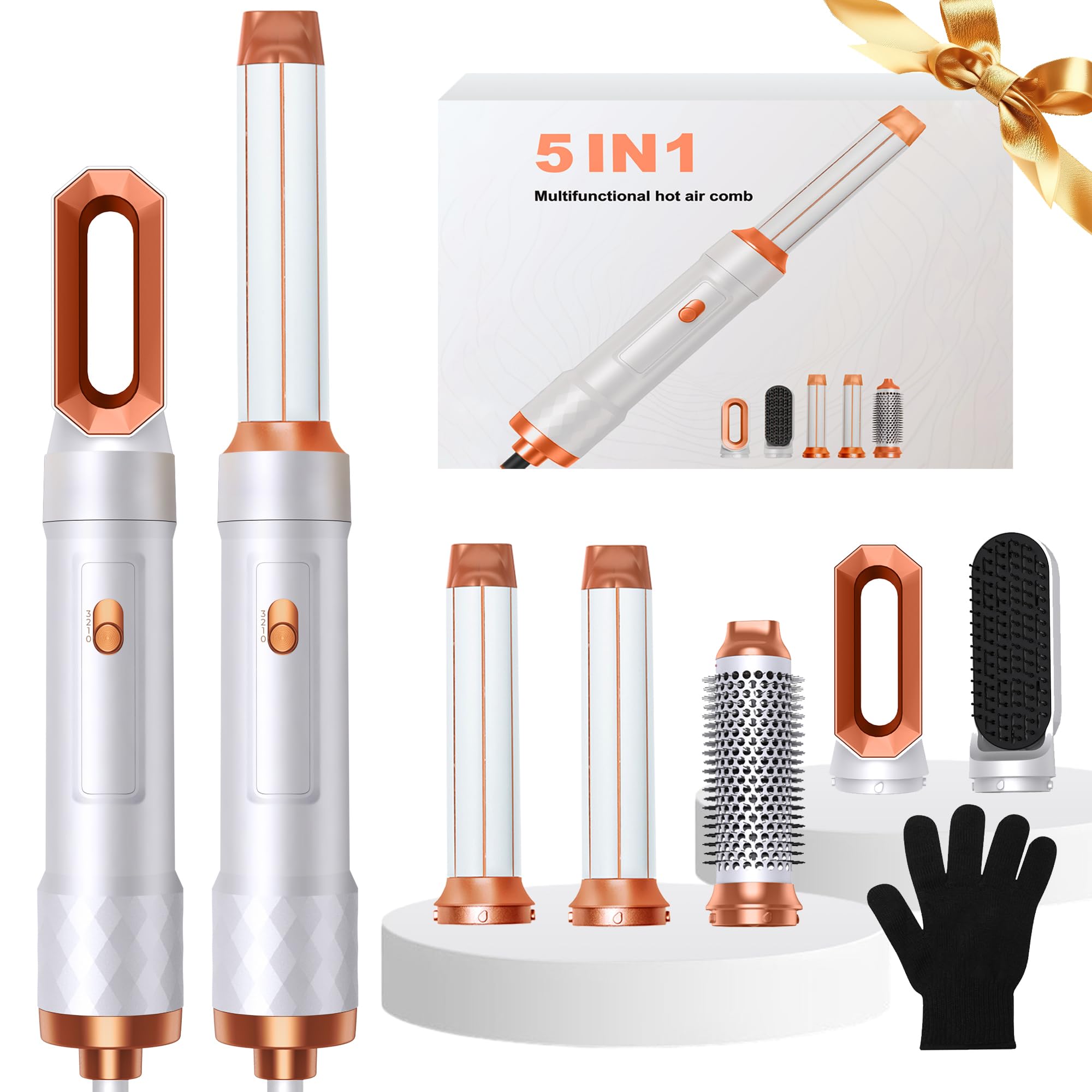Hairstyler 5 in 1 Hair Styler Set, Haarstyler mit Luft Lockenstab Föhn Thermal Brush Glättbürste, Multistyler Rundbürstenföhn Warmluftbürste Haarstyling Geräte Hair Dryer Geschenk für Frauen