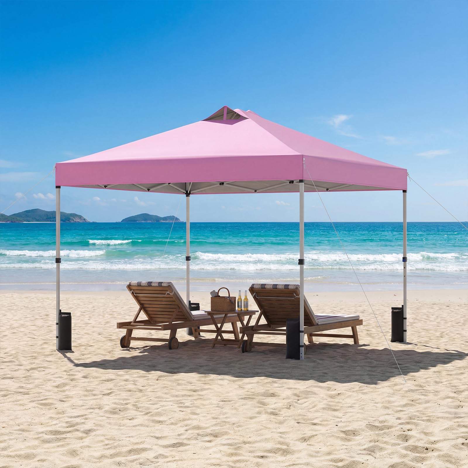 COSTWAY Pavillon 3x3m, Pop-Up Faltpavillon wasserdicht stabil Winterfest, Gartenpavillon mit 4 Sandsäcken, Heringen & Seilen, Partyzelt Sonnenschutz mit Rolltasche für Camping und Picknick (Rosa)