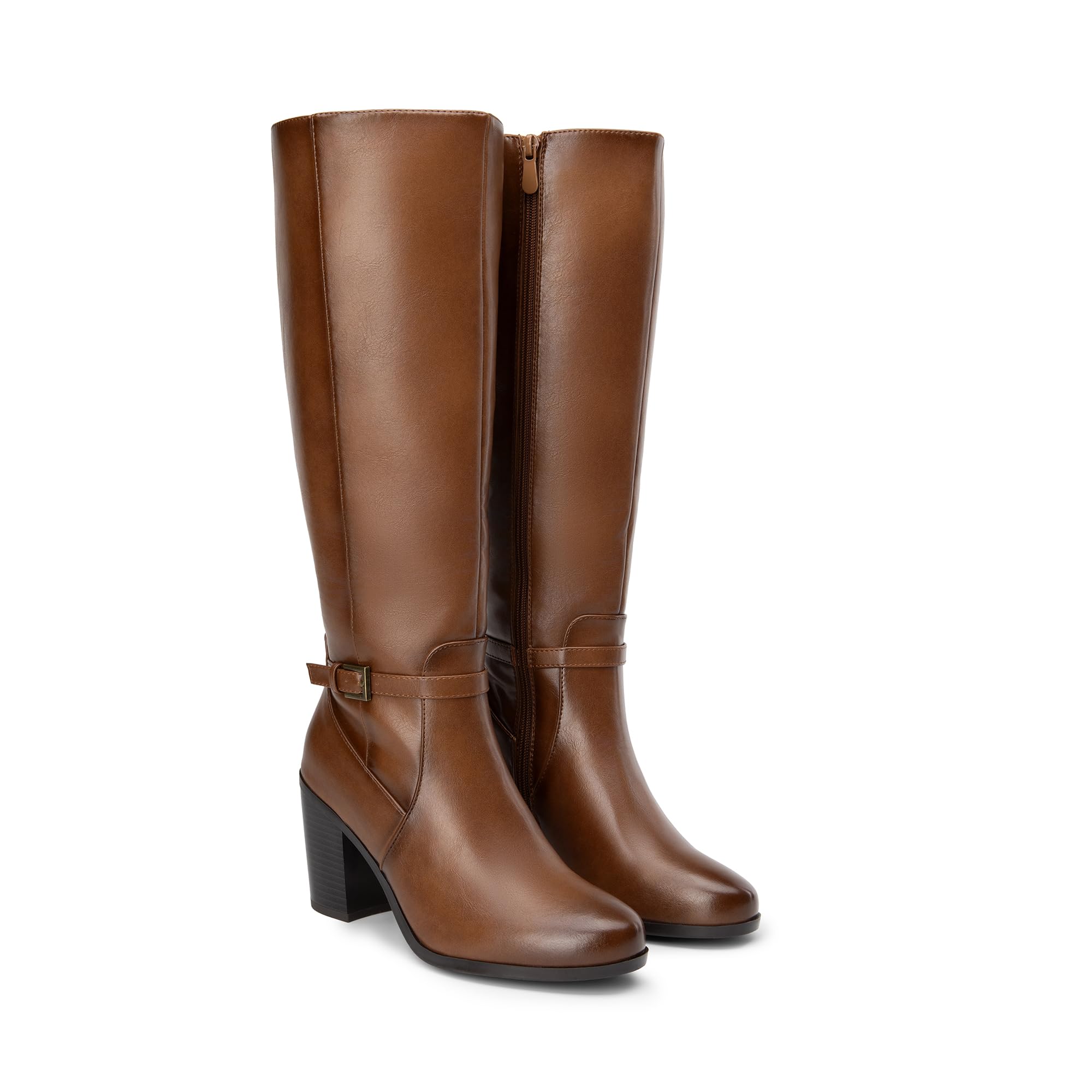 DREAM PAIRS Botas altas hasta la rodilla para mujer, cómodas botas de equitación con tacón grueso y puntera puntiaguda, cremallera lateral, de gamuza, SDKB2403W