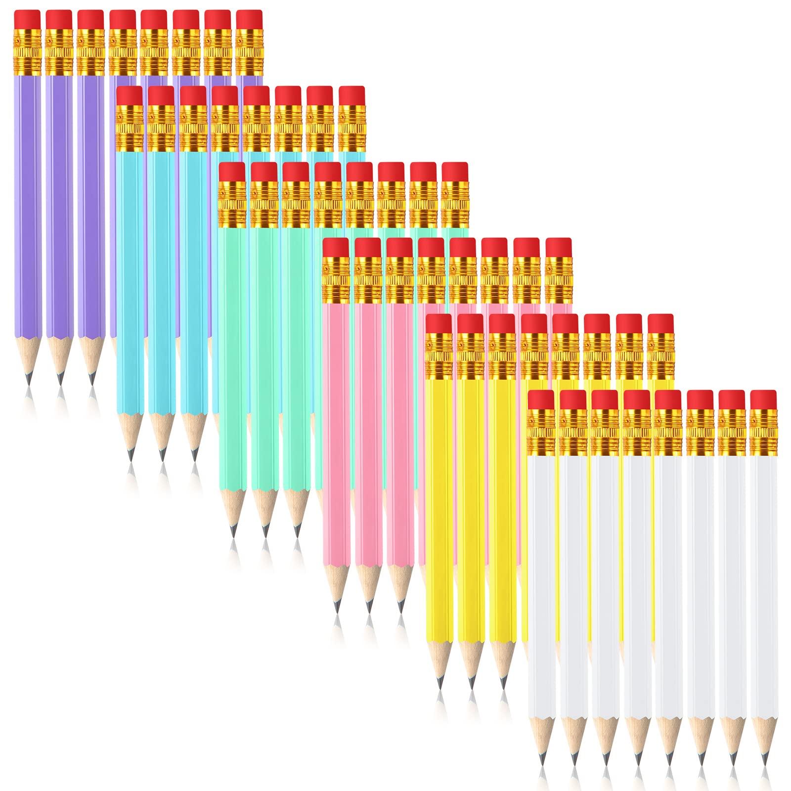Zonon 48 Pieces Golf Pencils Mini Half Pencils with Eraser Short with Erasers Bulk Small for Kids HB Wedding Bridal School Office Writing Drawing Pocket(Pink, Yellow, Purple, Blue, White, Green)