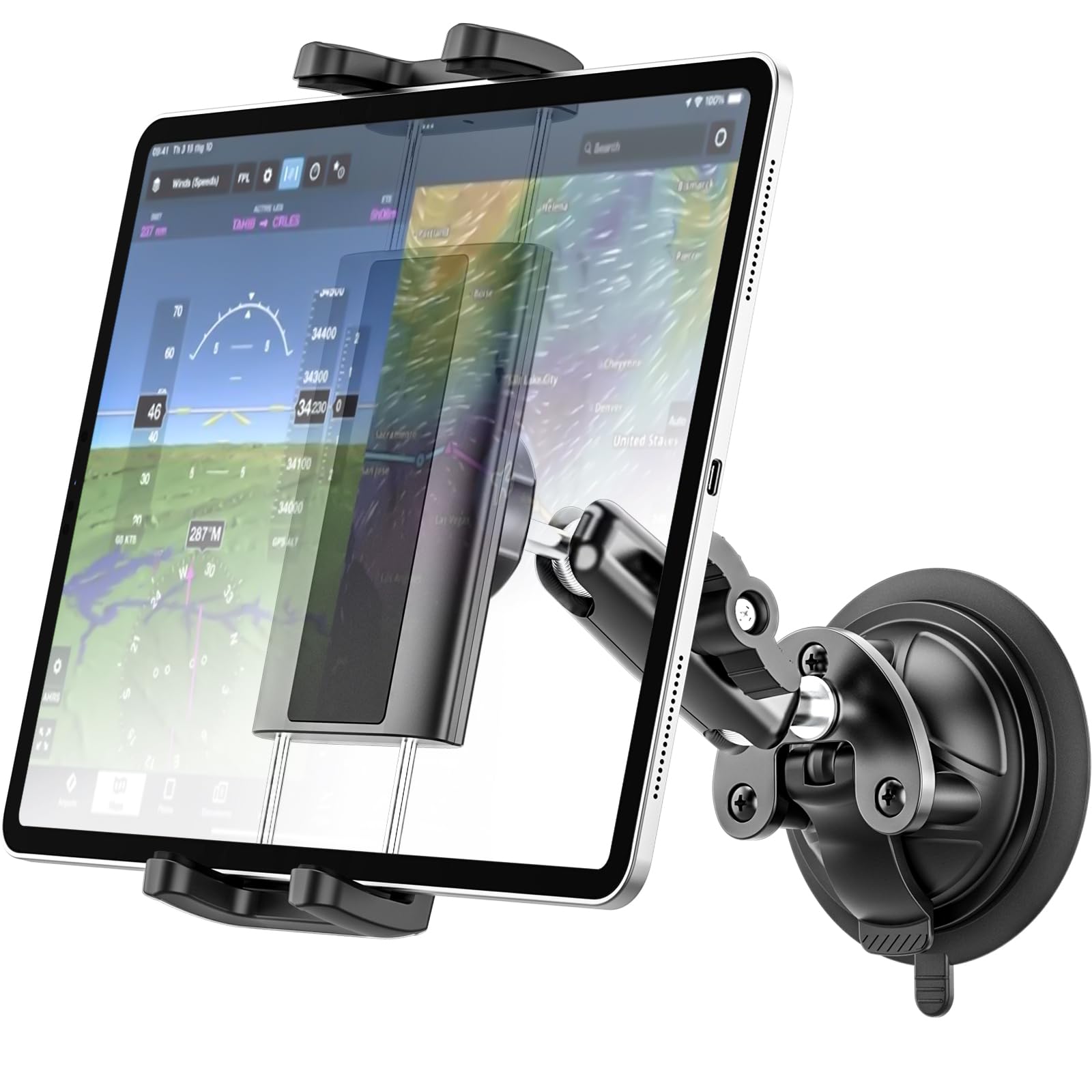 Supporto Tablet Pilota, Universale Ventosa Forte - Supporto Tablet Parabrezza Aereo, Rotazione a 360° Porta per iPad Mini 7 6 5 4, iPad Pro 12.9 11 Air, Galaxy Tab, Tab M10 M11, iPhone, 4~13"