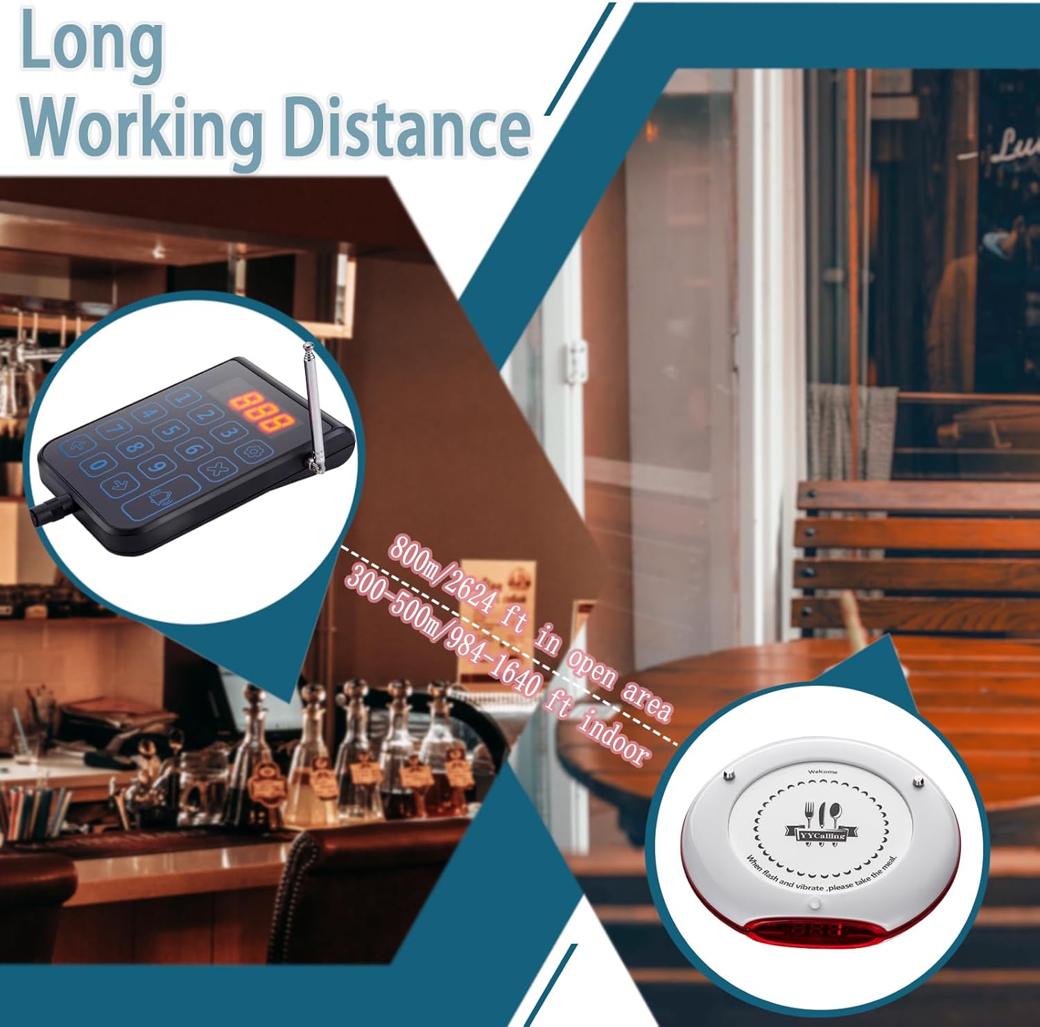 Restaurant Pager System 10 Coaster Pagers Beeper Buzzer System Guest Customer Queue Pagers for Food Truck Church Nursery Clinic Coffee Shop with Buzzer Vibration Flash