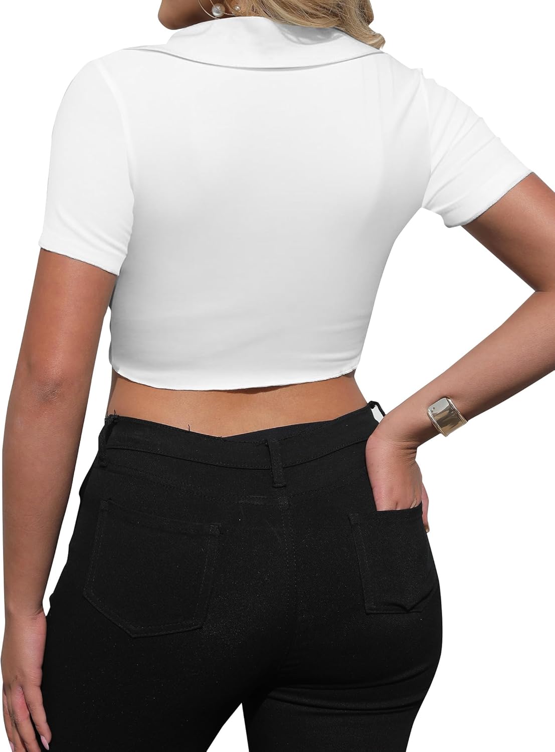 LovelyWholesale Sexy Tie Front Tops for Women Summer Collar Neck Crop Top - Image 3