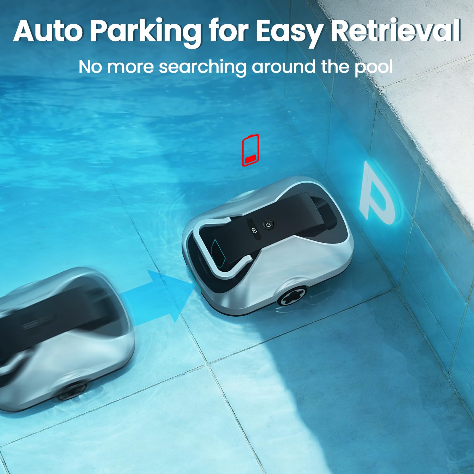 Cordless Robotic Pool Vacuum Cleaner for Above Ground Pools, Automatic Robot Pool Cleaner with 200-Minute Runtime, Powerful Suction, Self-Parking, 180μm Fine Filter, Cleaning up to 2500 Sq.Ft — view 6