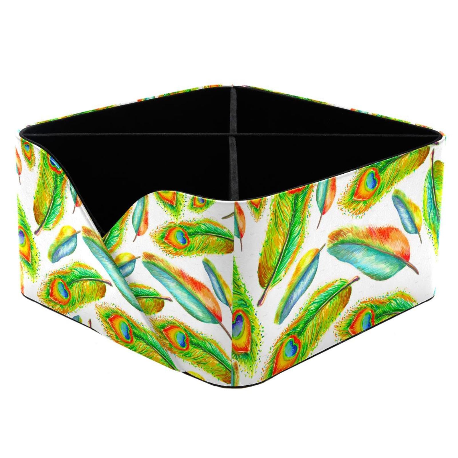 KengjuTesu Watercolor Feathers Desktop Organizer Pen Holder, Rectangular Pencil Cup for Office, Study and Makeup Stations