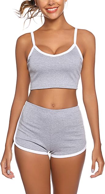AGFAN Pijama feminino sem mangas com gola V, conjunto de pijama macio com  calça curta, Cinza, X-Large : Amazon.com.br