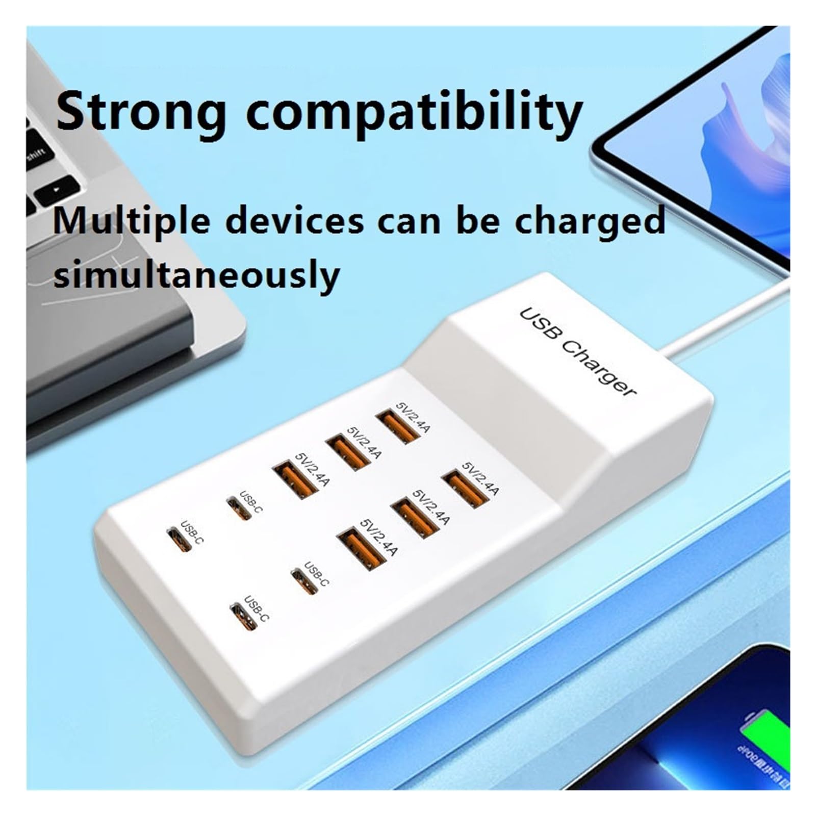 Estación De Carga USB, 10 Puertos 50W/10A Múltiple Cargador Múltiples For Tableta Computadora Portátil Tecnología Carga Rápida Segura(6A4C)