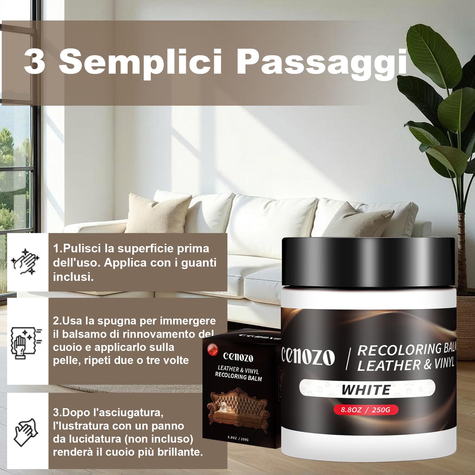 250g Bianco Kit Riparazione Pelle,Smacchiatore Sedili Auto,Ripara Pelle Divano Graffio,Pelle Rinnova Volante in Pelle,Tintura per Pelle Scarpe,Giacca,Sofa,Sedili Auto