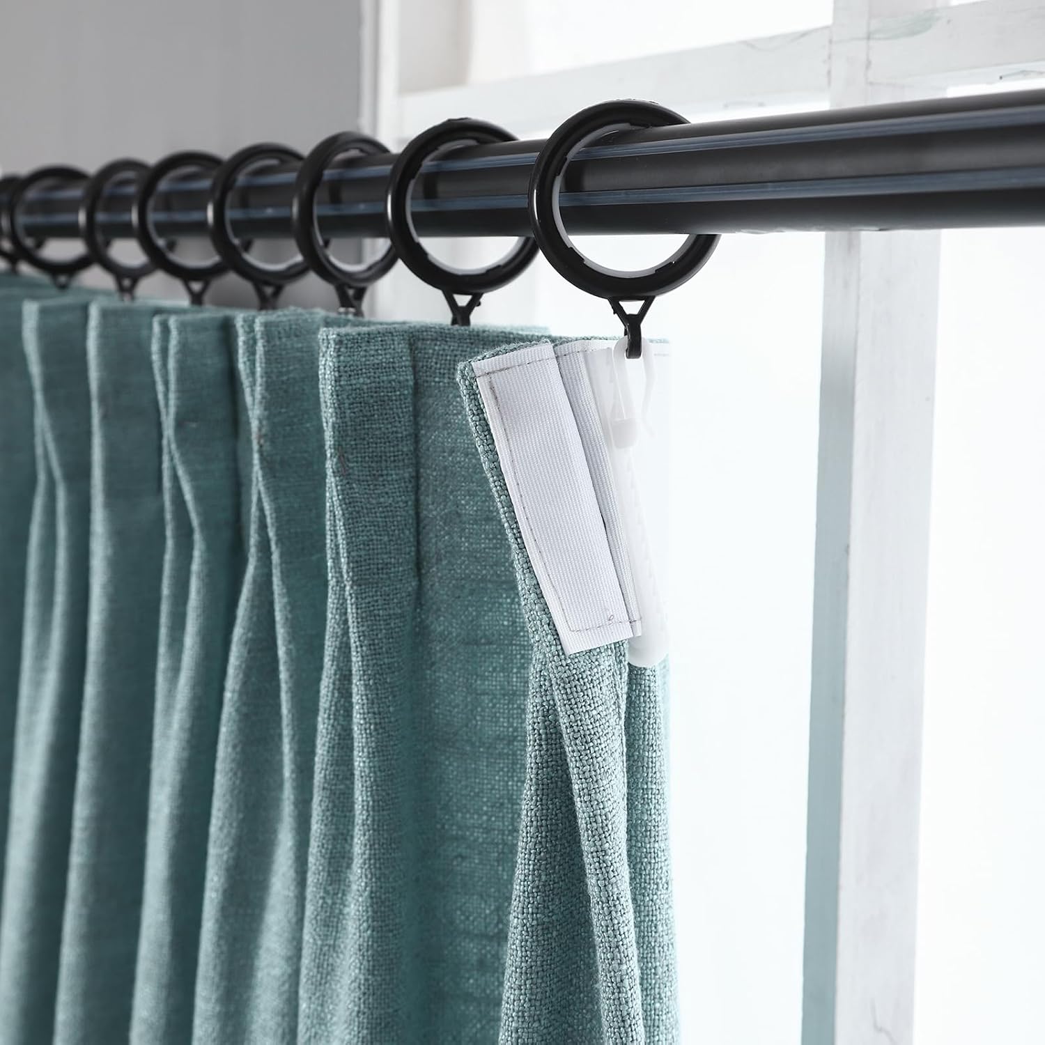 Pinch Pleat Curtain, 100 W x 106 L inch Room Darkening Cotton Linen Curtain Drape Panel for Living Room and Silding Door (1 Single Panel, Light Blue)
