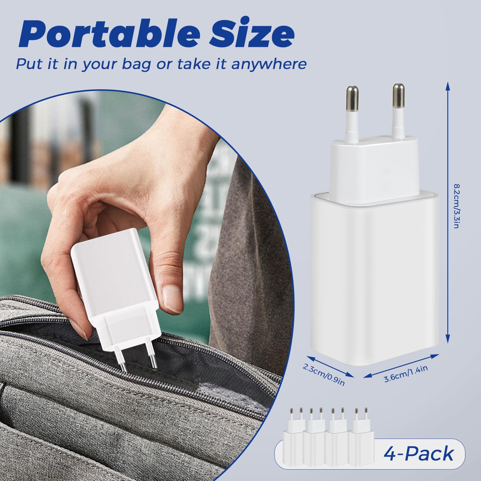 4 Pezzi 5W Caricatore USB, 5V/1A Presa USB Alimentatore USB Caricabatterie USB, Spina USB Charger Prese Spinotto USB Compatibile con iPhone Samsung Huawei Xiaomi (Bianco)