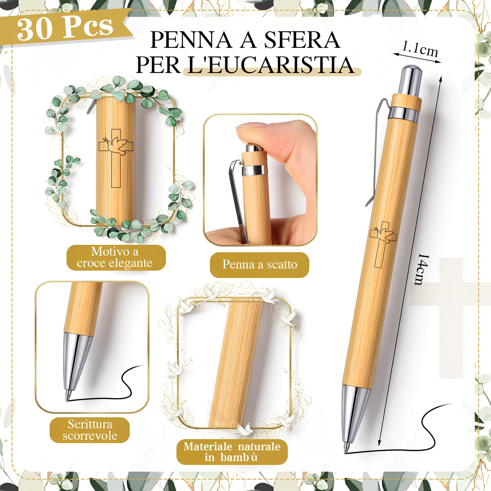 Tenare 30 Set Regali di Santa Cresima Regali Cristiani per la Prima Comunione Accessori per la Bibbia della Chiesa per Gli Ospiti Include Biglietti Religiosi con Croce Penne a Sfera Nastro e Corda