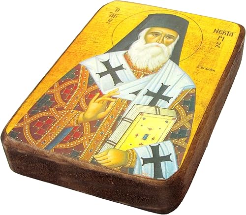 Miniatura 3 de Icono de madera griego cristiano ortodoxo madera de san nectarios de egina  A0