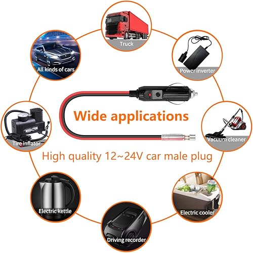 Miniatura 4 de Zimuqi - Paquete de 2 enchufes de repuesto para encendedor de cigarrillos de 12 V 13.8 pulgadas con 4 fusibles de 10 A, 4 cables de extensión de