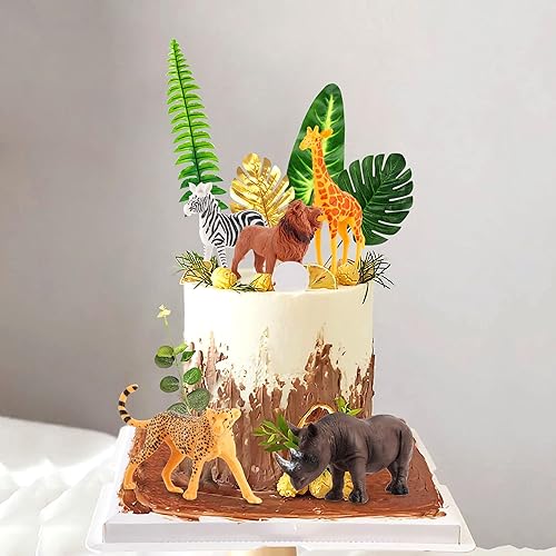 Miniatura 5 de LaVenty 13 piezas de animales de safari decoración de pasteles animales de la selva decoración de pastel salvaje uno