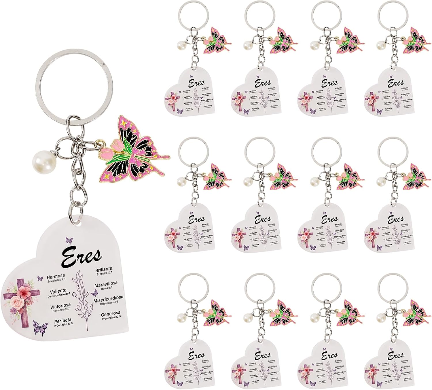 12Pcs Bible Verse Keychain Spanish Christian Gifts for Women,Llaveros Regalos Cristianos Para Mujer En Español,Recuerdos De Bautizo 15 Años Quinceañeras Primera Comunion Primera Comunion Boda Baptism