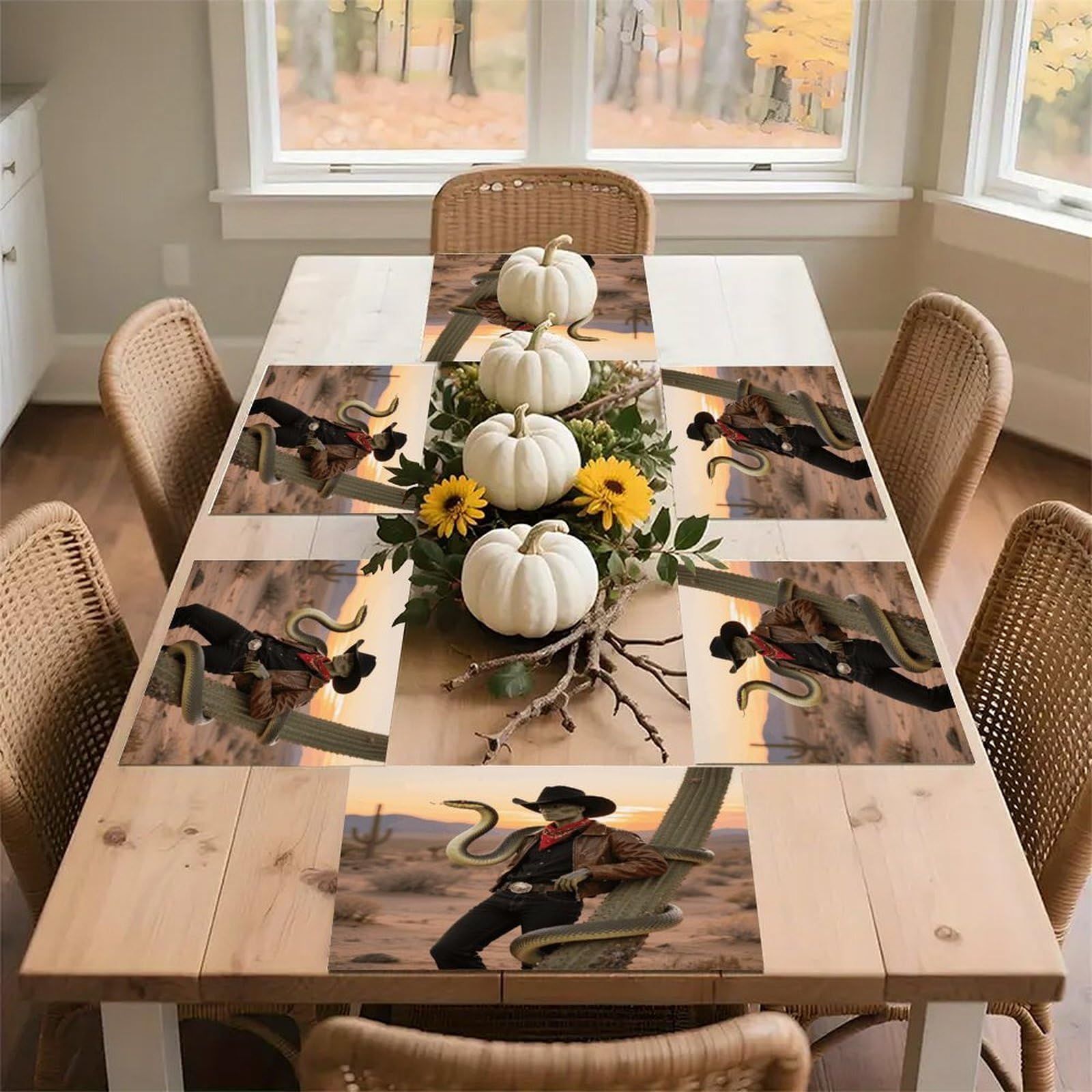 Cowboy Snake Placemats Heat Resistant Non-Slip Place Mats Washable Wipeable Table Mat Kitchen Dining Table Decoration Placemats Indoor Outdoor Place Mats 17.7’’×11.8’’