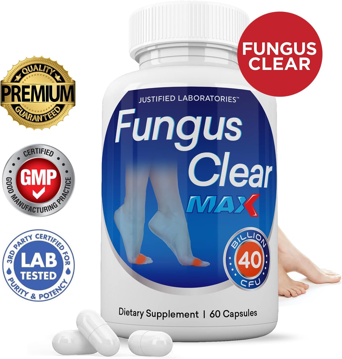 Justified Laboratories (2 Pack) Fungus Clear Max Pills 40 Billion CFU Probiotic 120 Capsules