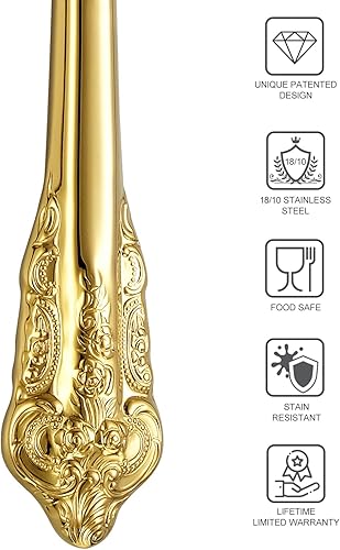 Miniatura 7 de KEAWELL Magnífico juego de cuchillos y servidor para pastel de boda, acero inoxidable 1810, juego de corte de pastel de lujo fino (dorado)