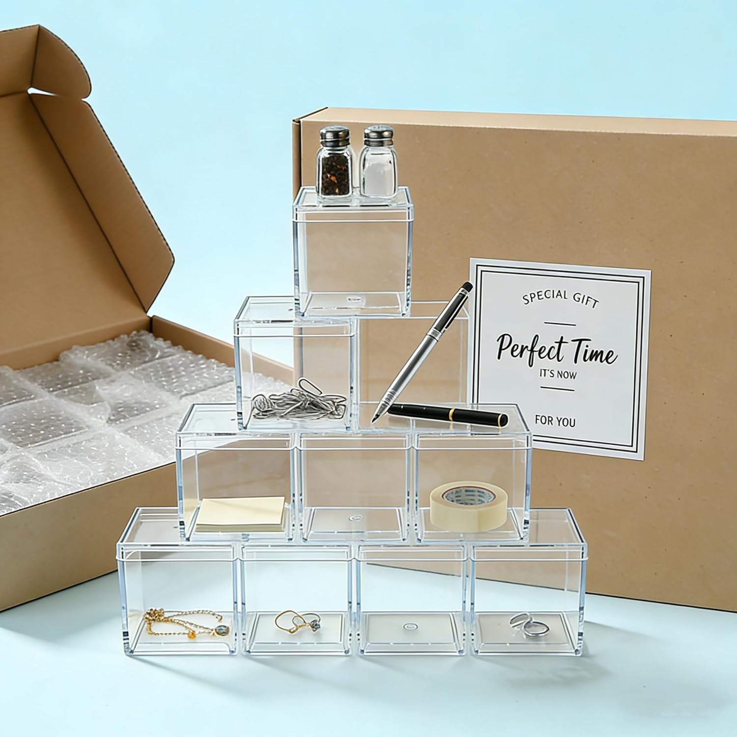 KissYou Acrylic Box Clear Candy Boxes with Lid Storage Box Transparen Square Cube Graduation Party Supplies Decorative Box