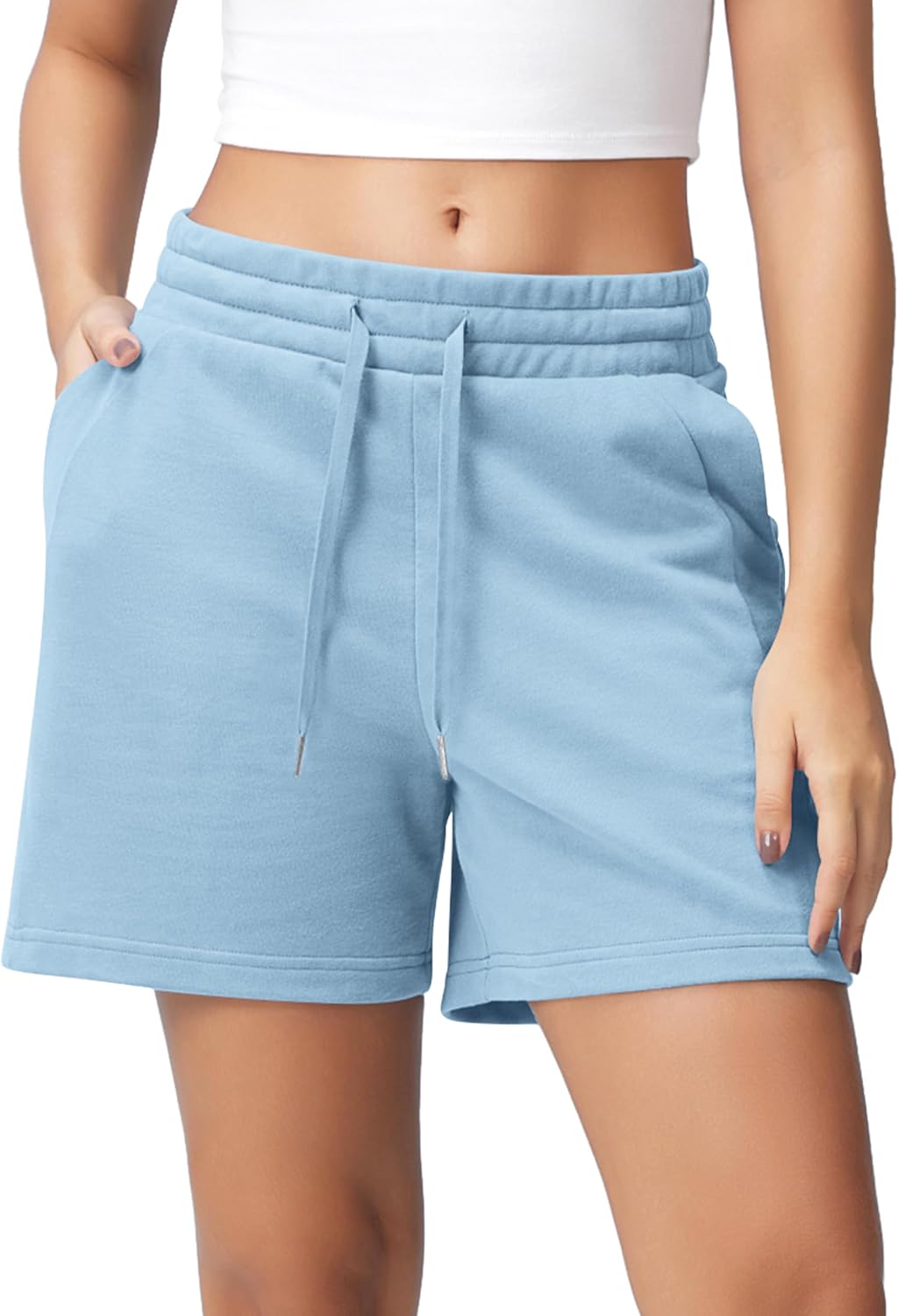 ODODOS Women's Sweat Shorts 5" Cotton French Terry High Waist Workout Casual Lounge Shorts with Pockets