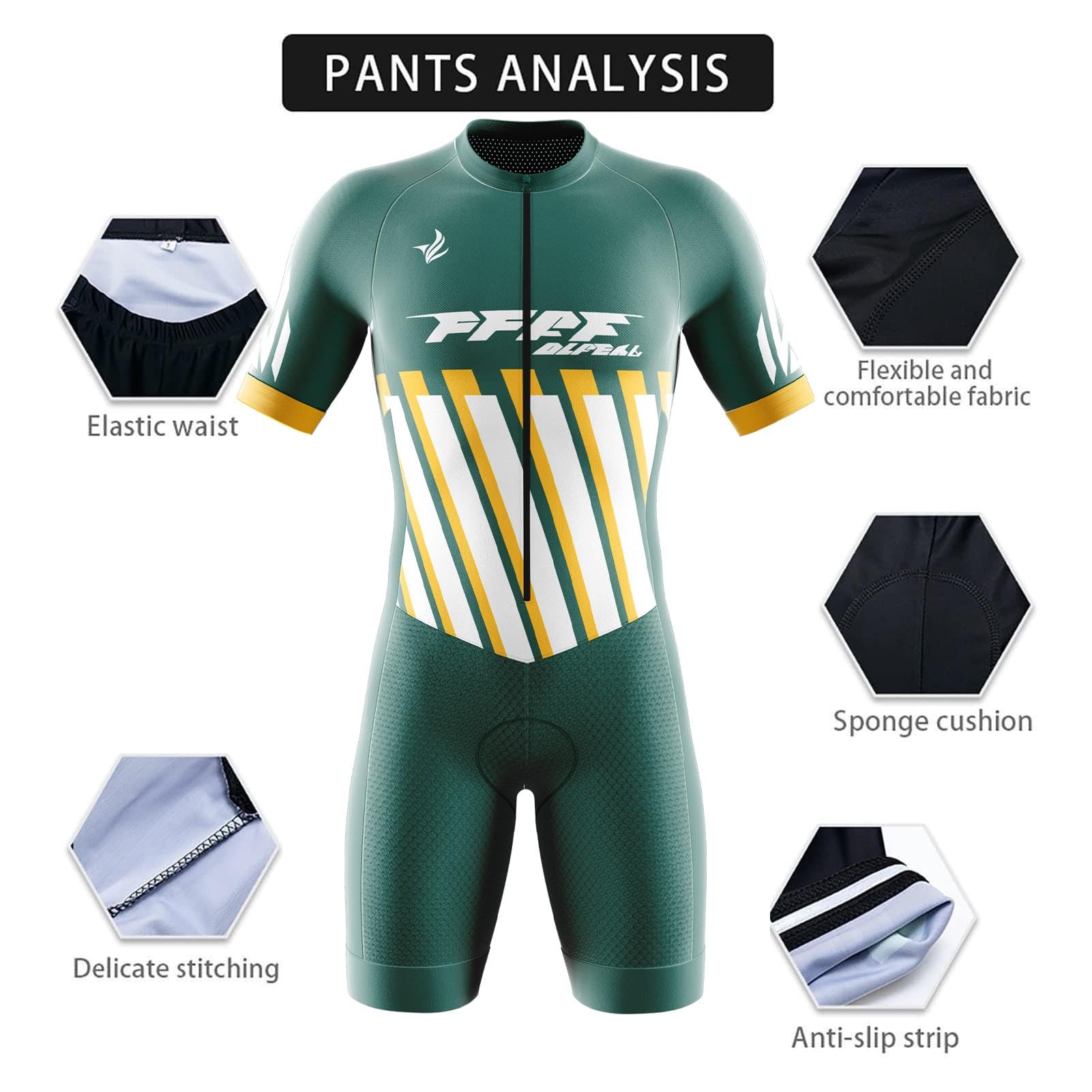 2025 Herren Fahrrad-Skinsuit Triathlon Anzug Herren Herren Radsportanzug gepolstert einteilig Trisuit Bike Top Short Trisuit Einteiler (Q10,L)