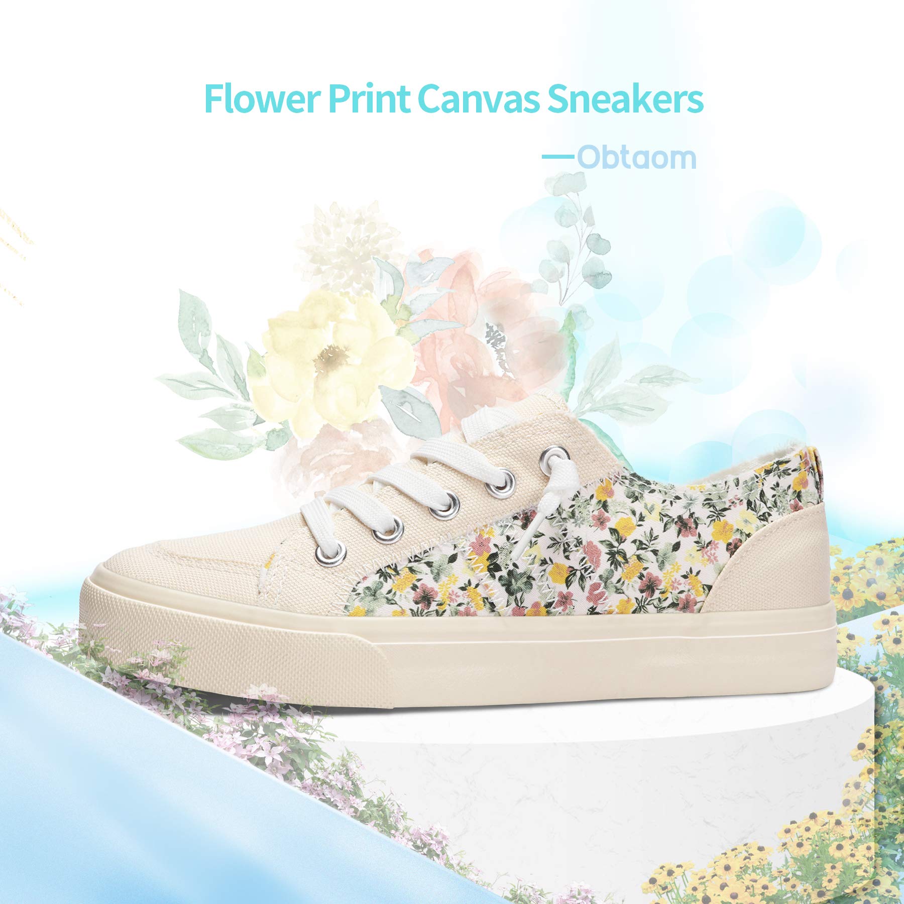 Womens Flower Print Canvas Sneakers Women's Play Fashion Sneaker Comfortable Walking Shoes Yellow Multi Canvas Slip on Shoes(Yellow US9)