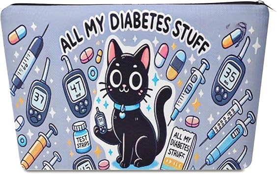 Funny Diabetic Travel Bag, All My Diabetes Stuff Bag, Black Cat Diabetes Support Gifts Bag for Women Men, Multi-Use Medicine Bags for Travelling Emergency Kit