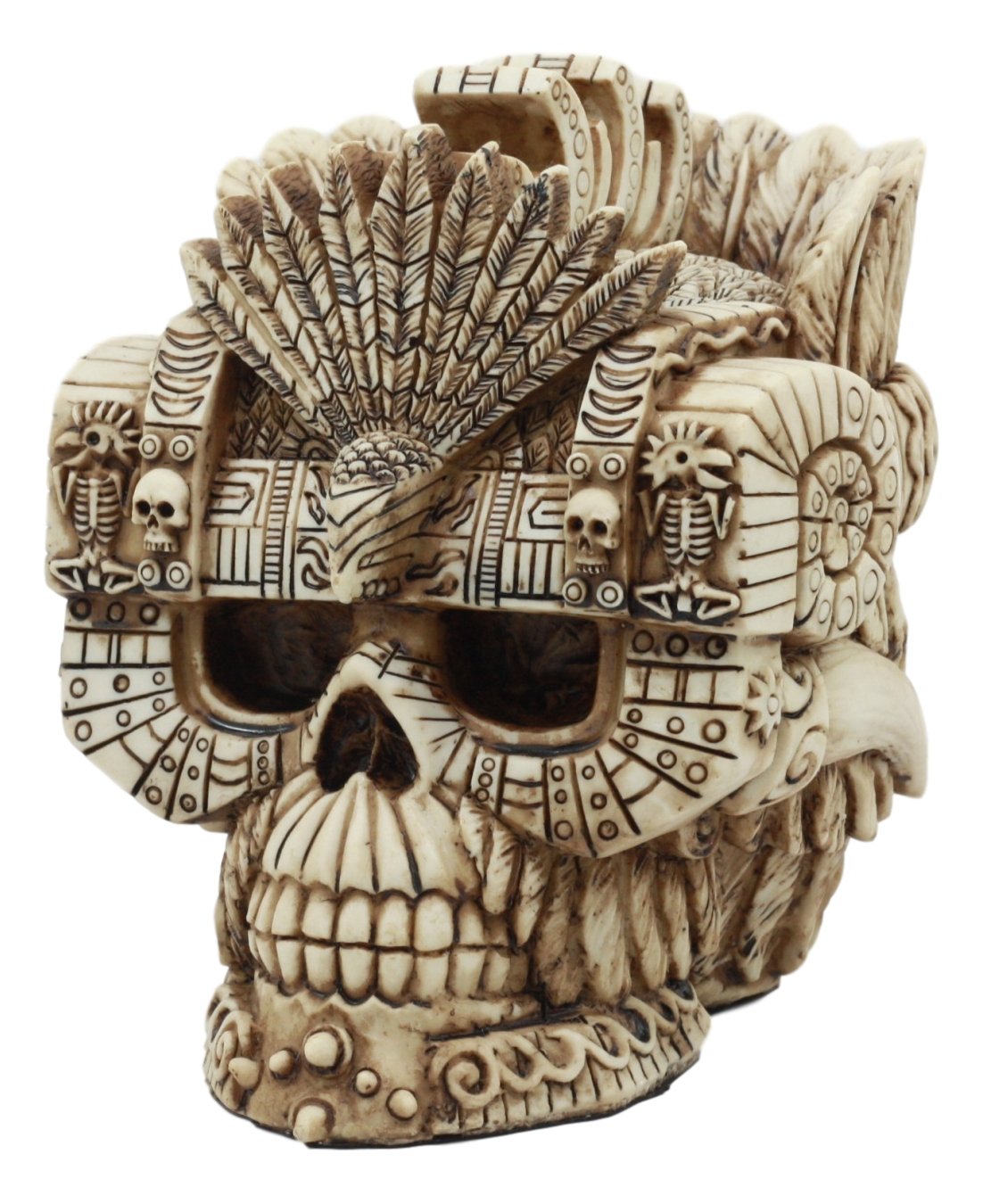 Ebros Gift Aztec Empire Emperor Montezuma Skull Statue Tenochtitlan King Moctezuma I Halloween Skeleton Cranium Head Figurine