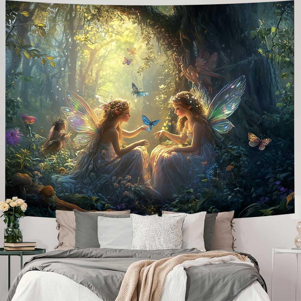 Richldeas Fairy Forest Tapestry Wall Hanging with Butterfly Art | 80x60 Inchs Fairycore Room Decor for Dorms, Apartments and Cozy Living Spaces with a Dreamy Fantasy Aesthetic