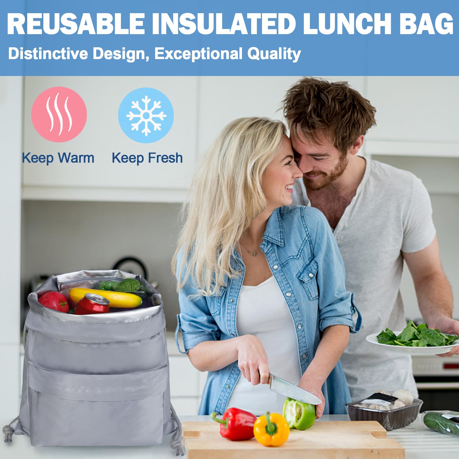 Moyad Borsa Frigo Grande Zaino Termica Porta Pranzo Refrigerante Isolamento Impermeabile Lunch Bag Mantiene Il Cibo Caldo o Freddo per Uomo Donna, Grigio