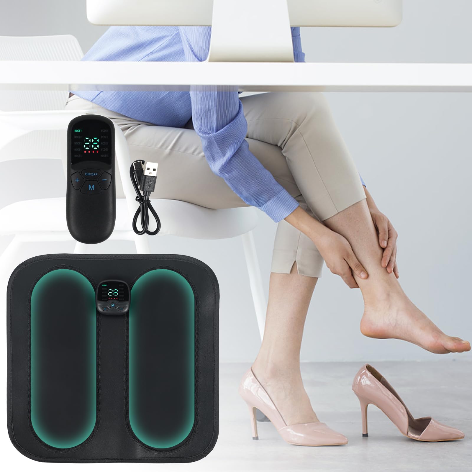 EMS, massaggiatore per piedi con telecomando, 10 modalità e 30 intensità, massaggiatore elettrico per piedi, tappetino portatile per massaggio intelligente per circolazione sanguigna e sollievo