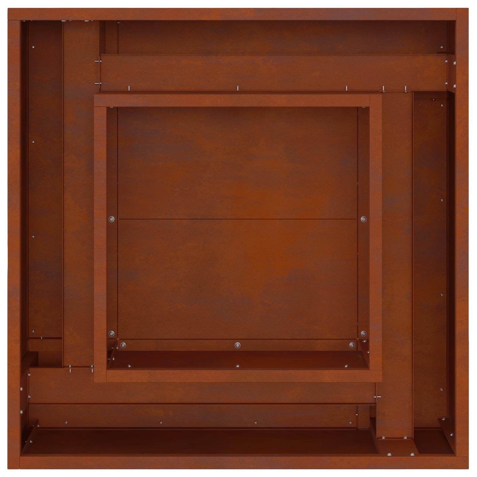 Quadratischer Außenfeuergrill aus wetterfestem Stahl, 80 x 80 x 40 cm, Braun – Portable Feuerstelle für Gartenparty mit hitzebeständiger, rostbeständiger Oberfläche und mattem