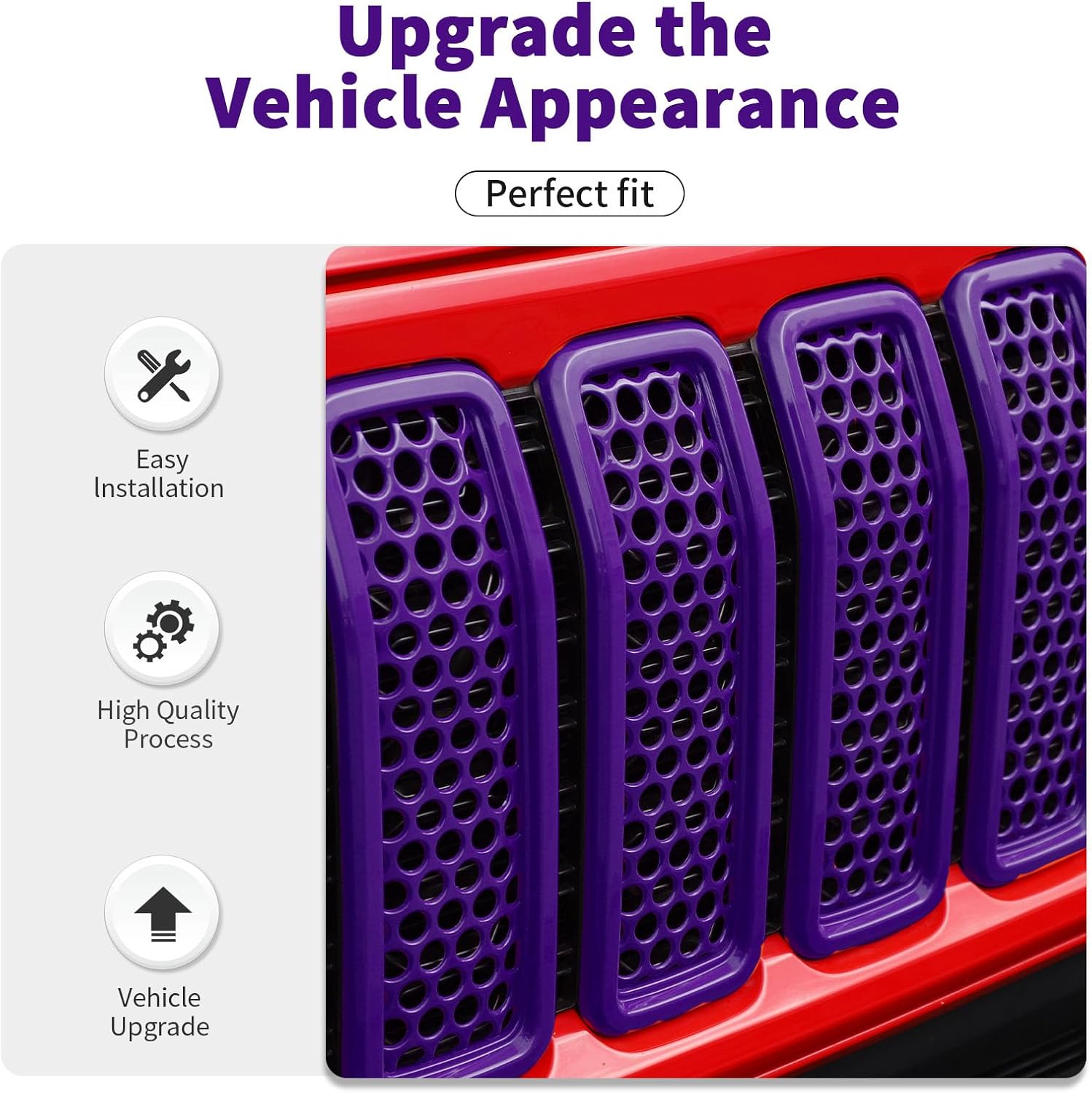 Front Grill Insert Mesh Grille Inserts Cover Kit 7Pcs Compatible with 2024+ Jeep Wrangler JL JLU & Gladiator JT Exterior Accessories (Purple)