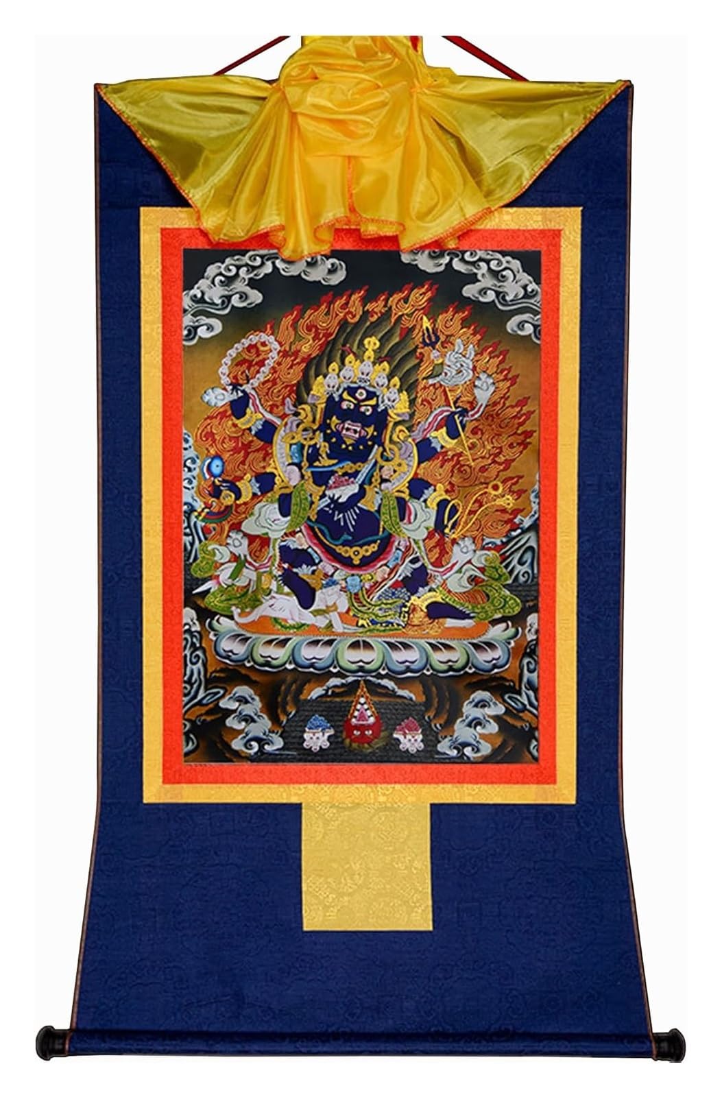 Thangka-Gemälde, tibetisches Thangka, Thangka-Gemälde, buddhistischer Wandteppich, sechsarmiger Mahakala, tibetische Thangka-Malkunst, buddhistischer Thangka-Brokat, Buddha-Wandteppich mit Schriftroll