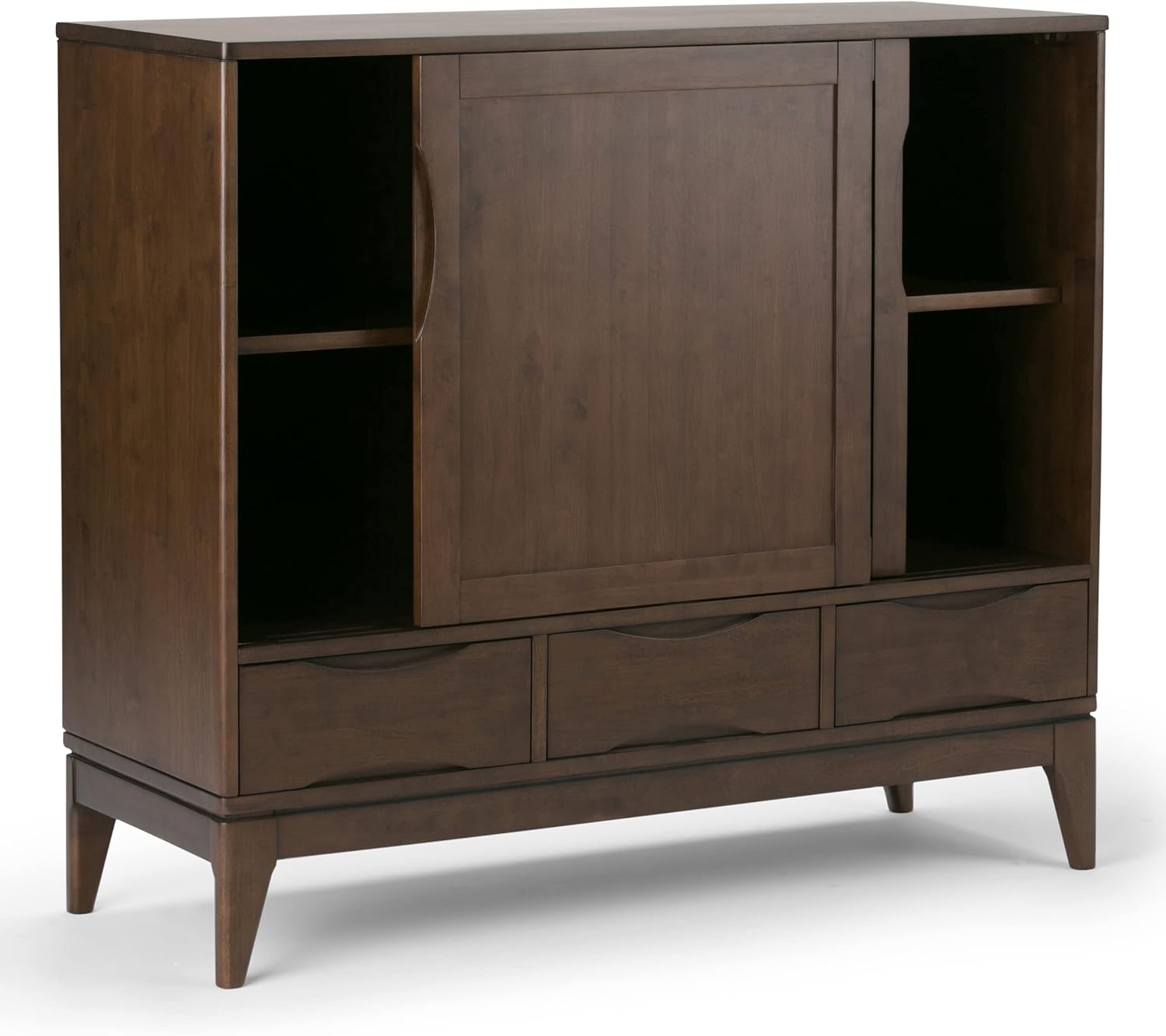 SIMPLIHOME Harper SOLID WOOD 48 inch Wide Mid Century Modern Medium Storage Cabinet in Walnut Brown, with Large Space Behind 2 Sliding Notched Handle Doors, 2 Adjustable Shelves