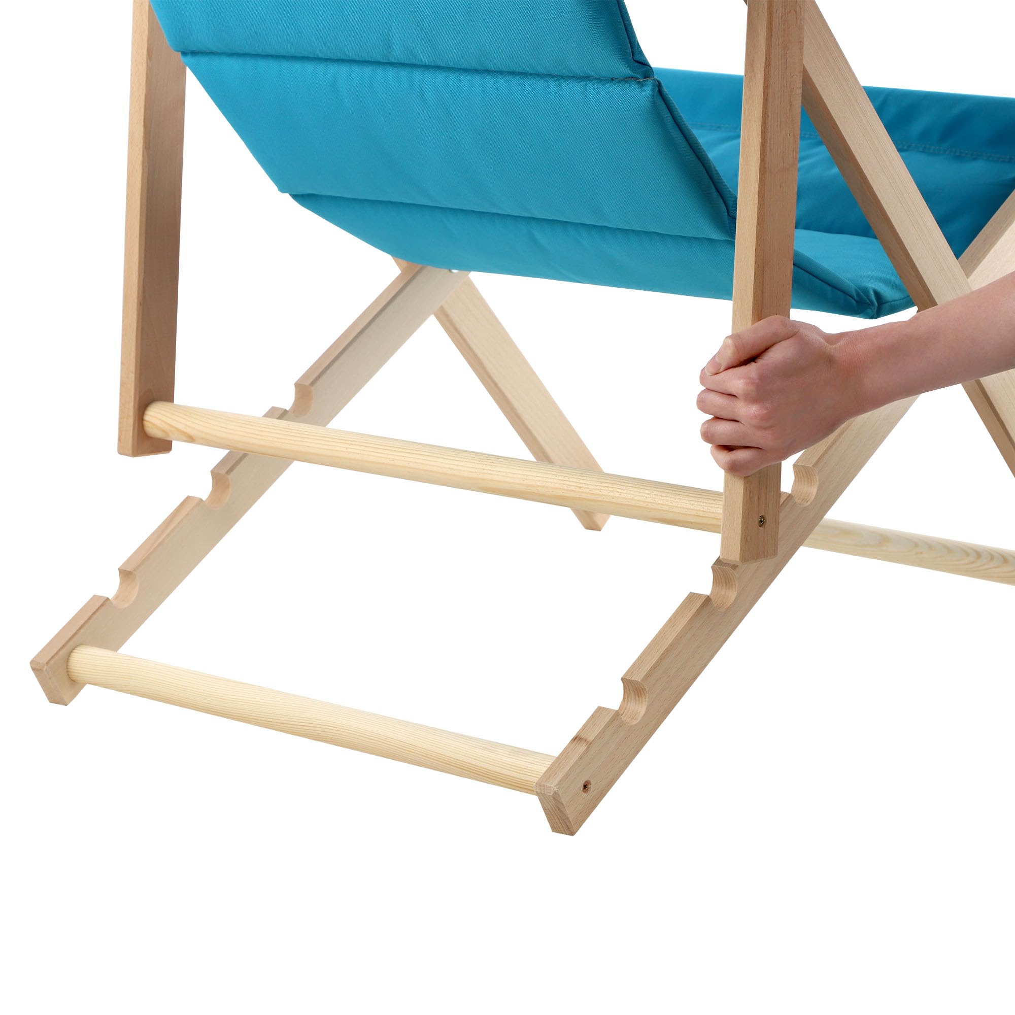 KADAX Sedia a sdraio, in legno, fino a 120 kg, sedia a sdraio in legno di faggio, sedie pieghevoli in legno, sdraio pieghevole per spiaggia, sedia a sdraio in legno (con poggiatesta, blu)