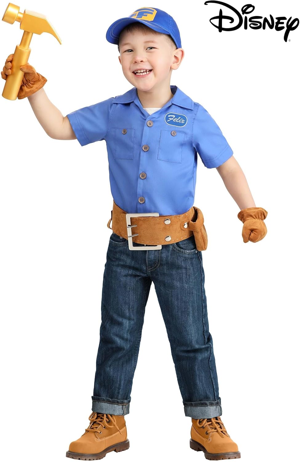 Disney Wreck It Ralph Fix It Felix Toddler Costume - Shirt, Belt, Hat, Gloves - Kid's Movie Character Outfit - Image 2