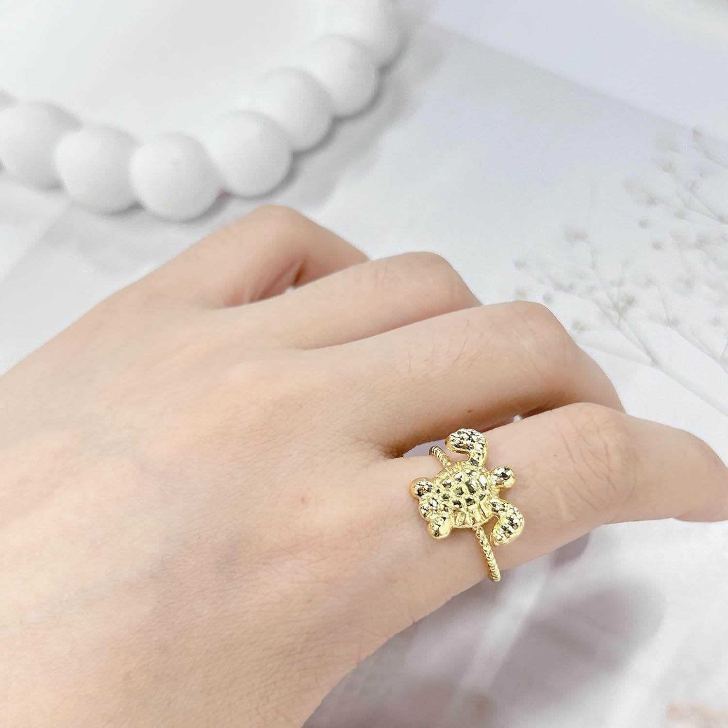 Cute Sea Turtle Open Statement Ring for Women Gold Plated Tortoise Knuckle Finger Adjustable Twisted Band Thin Rings Stackable Fashion Ocean Animal Boho Vacation Summer Beach Trendy Jewelry - Image 2