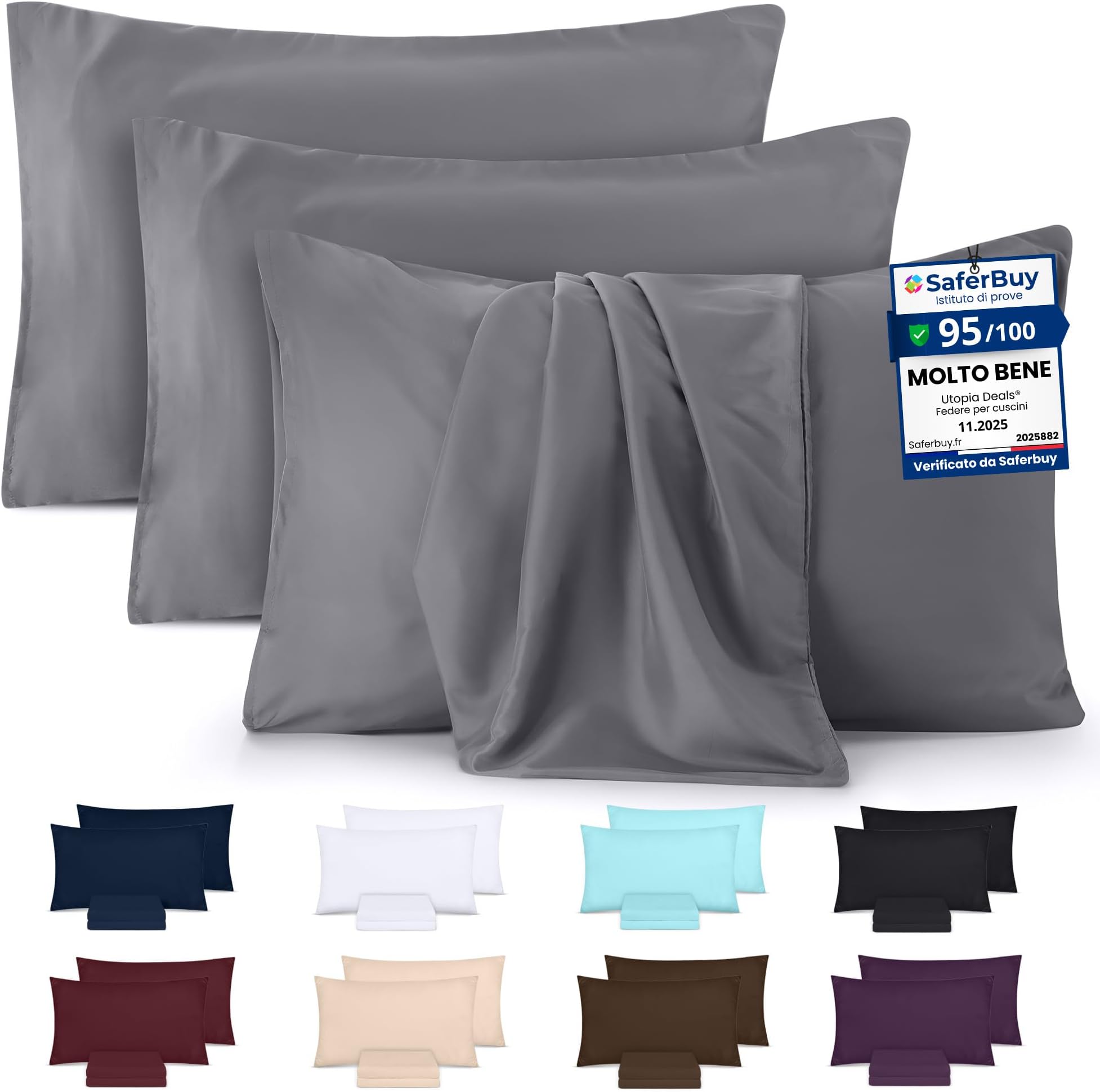 Utopia Bedding Set of 4 Pillow Cases - Grey Pillow Cases (50 x 75 cm) - Soft Brushed Polyester Microfibre Pillow Cover with Envelope Closure