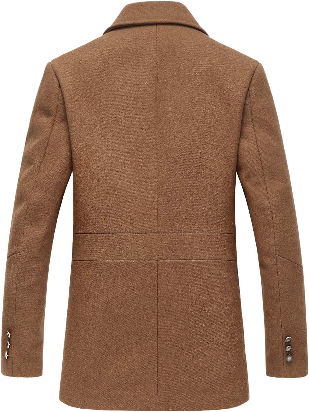 chouyatou Men's Classic Notched Collar Double Breasted Wool Blend Pea Coat (Large, Single-Camel) - Image 2